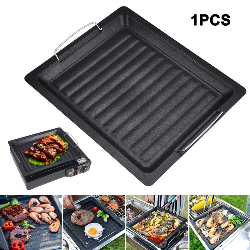 Camping Cooking Device - 야외용 두꺼운 사각 그릴 팬, 손잡이