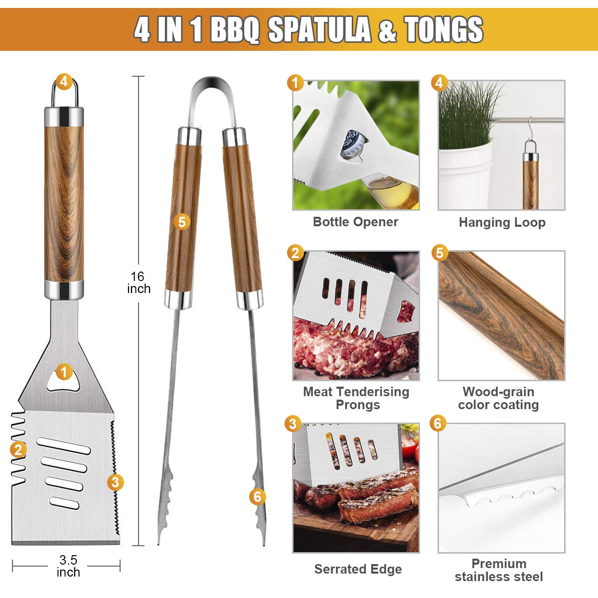 38PCS 바베큐 그릴 액세서리 세트 스테인레스 스틸  - Camping Cooking Accessories Set 리뷰 및 가격