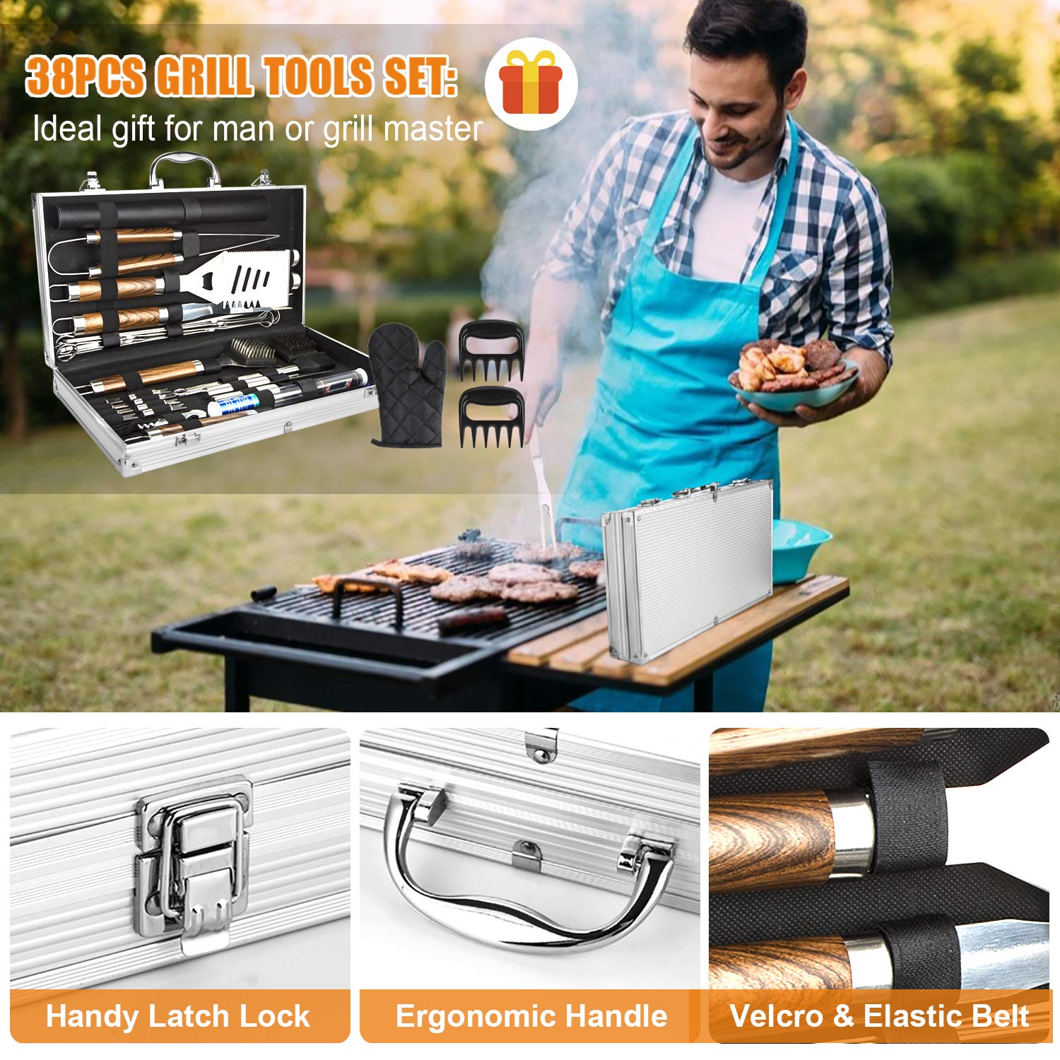 38PCS 바베큐 그릴 액세서리 세트 스테인레스 스틸  - Camping Cooking Accessories Set 리뷰 및 가격