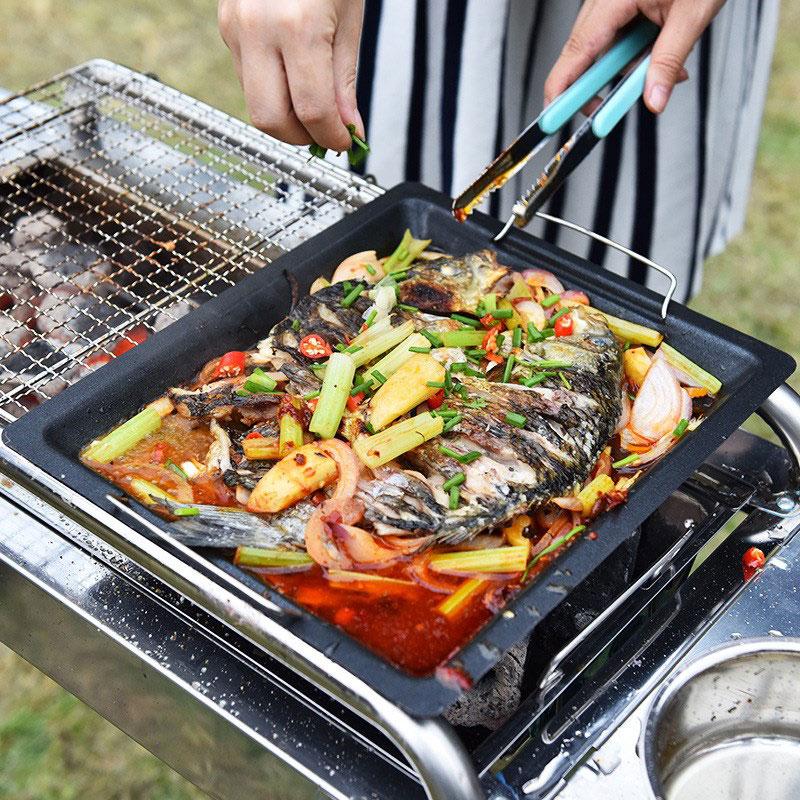야외용 두꺼운 사각 그릴 팬, 손잡이 두 개, 휴대용  - Camping Cooking Device 리뷰 및 가격