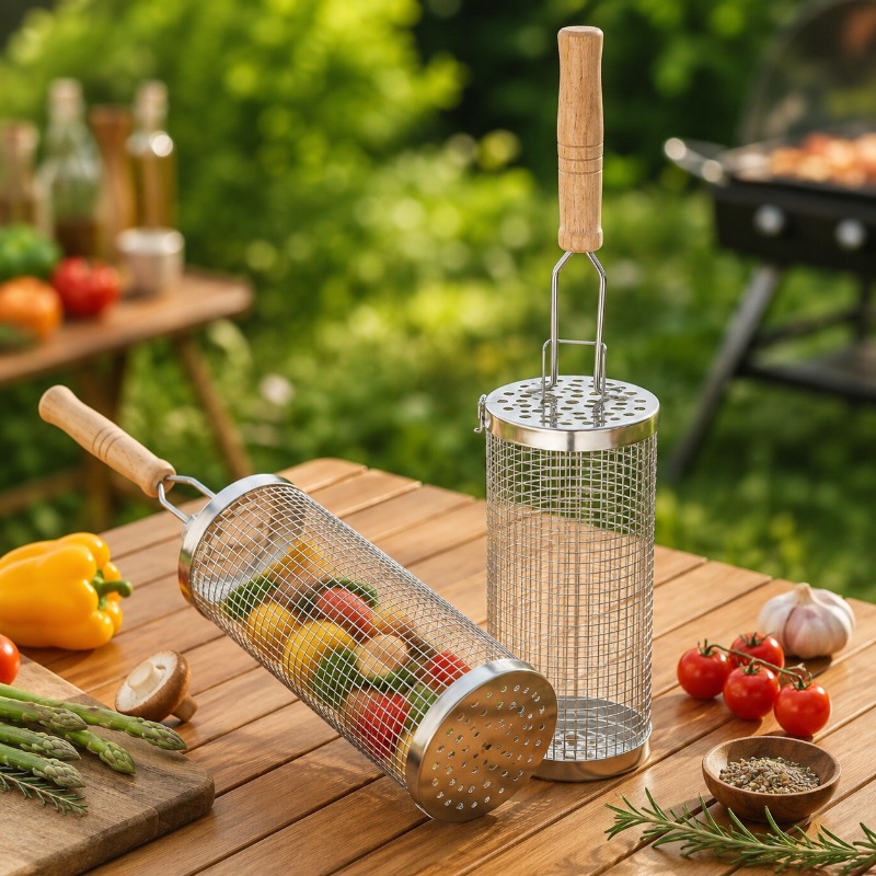 원형 바베큐 그릴 바구니 세트 스테인리스 스틸 롤링 스 - Camping Cooking Device 리뷰 및 가격